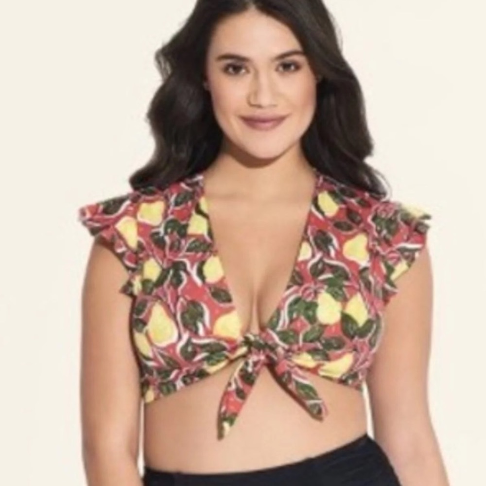 Beach Betty Coral Pear Print Bikini Top